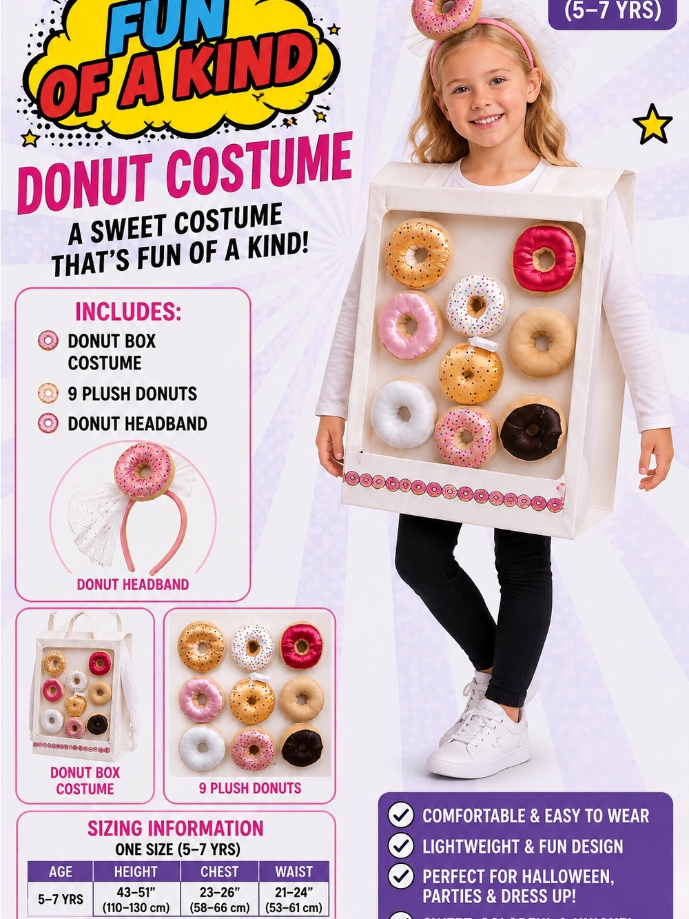 H&M Girls Donut Box Costume in White, Pink, Gold, Brown